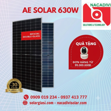 Tấm pin năng lượng mặt trời AE Solar 630W – Công nghệ 2 mặt kính