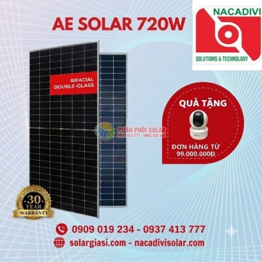 Tấm pin năng lượng mặt trời AE Solar 720W – Công nghệ 2 mặt kính